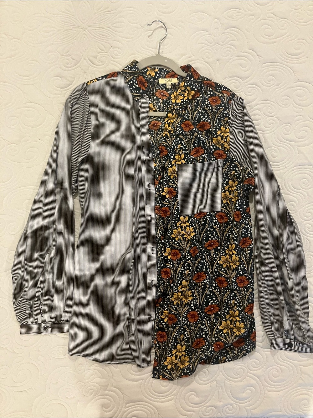 Kori Mixed-Print  Button-Down Shirt in Black, Yellow and Brown